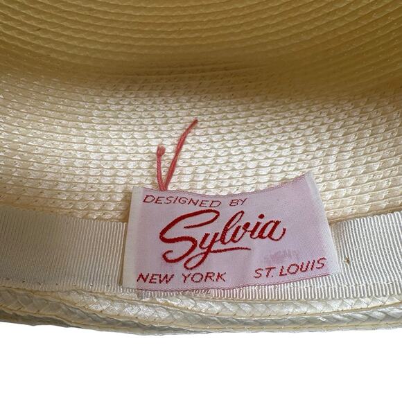 Vintage Sylvia New York Ivory Woven Pillbox Hat w/ Bow Wedding Derby Church main image 4